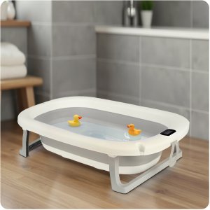 Ricokids Wanienka składana dla dzieci, niemowląt z termometrem i wkładką RK-287 biało-szara 14