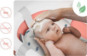 Ricokids Wanienka składana dla dzieci, niemowląt z termometrem i wkładką RK-287 biało-różowa 7