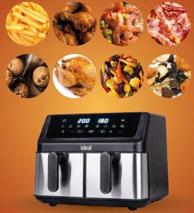 FRYTKOWNICA BEZTŁUSZCZOWA AIR FRYER ELDOM PODWÓJNA 9L DWUKOMOROWA+SUSZARKA 11