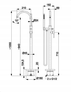 Bateria wannowa KFA KFA bateria wannowa wolnostojąca Moza, miedź szczotkowana PVD 5035-510-34 2