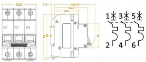 Wyłącznik nadmiarowoprądowy,6kA,B,3-pola,50A GACIA SB6L B 3P 50A 2
