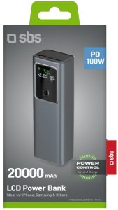 Powerbank SBS 20000mAh PD 100W z wyświetlaczem LCD - szary 2