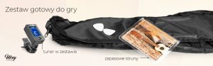Max Zestaw: Ukulele sopranowe UKEY brązowe+ tuner dwie kostki struny pokrowiec one size 17