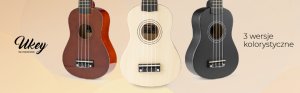 Max Zestaw: Ukulele sopranowe UKEY brązowe+ tuner dwie kostki struny pokrowiec one size 20