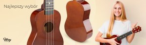 Max Zestaw: Ukulele sopranowe UKEY brązowe+ tuner dwie kostki struny pokrowiec one size 21