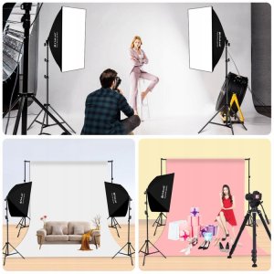 2x LAMPY STUDYJNE PULUZ SOFTBOX 50x70 cm ŻARÓWKI LED 4