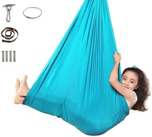 Cyber Trade HUŚTAWKA SENSORYCZNA TERAPEUTYCZNA DLA DZIECI HAMAK 280x150cm 100kg Błękitna 8