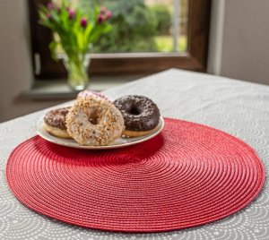 Okrągła słomkowa podkładka na stół 38cm Czerwona, dekoracyjna 4