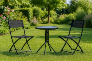 Tadar Zestaw mebli ogrodowych stolik szklany okrągły 50cm i 2 krzesła składane Tadar Patio 2