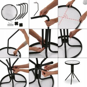 Tadar Zestaw mebli ogrodowych stolik szklany okrągły 50cm i 2 krzesła składane Tadar Patio 7