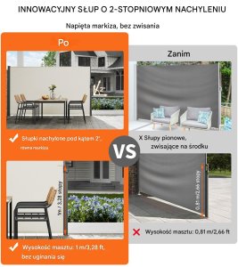 Vevor Markiza boczna parawan osłona na taras roleta przeciwsłoneczna 180 x 350 cm 2