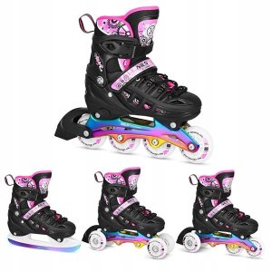 NH10905 4w1 ŁYŻWOROLKI LED RÓŻOWE Z WYM. PŁOZĄ HOKEJOWĄ RAINBOW ROZM. S(31-34) NILS EXTREME 2
