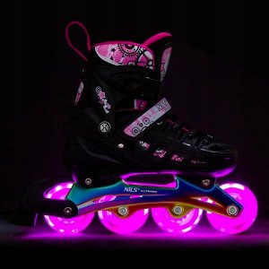 NH10905 4w1 ŁYŻWOROLKI LED RÓŻOWE Z WYM. PŁOZĄ HOKEJOWĄ RAINBOW ROZM. S(31-34) NILS EXTREME 6