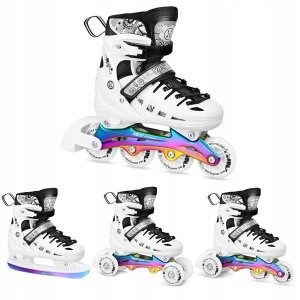 NH10905 4w1 ŁYŻWOROLKI LED BIAŁE Z WYM. PŁOZĄ HOKEJOWĄ RAINBOW ROZM. L(39-42) NILS EXTREME 2