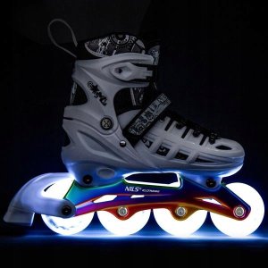 NH10905 4w1 ŁYŻWOROLKI LED BIAŁE Z WYM. PŁOZĄ HOKEJOWĄ RAINBOW ROZM. L(39-42) NILS EXTREME 5