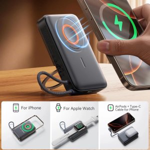 Powerbank Joyroom JR-PBM02 22,5W 10000mAh 3w1 indukcyjny magnetyczny kompatybilny z MagSafe z wbudowanym kablem - czarny 3