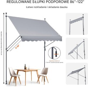 Vevor Markiza Tarasowa 250 x 120 cm z Korbką Ręczną 4