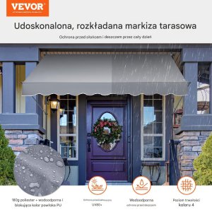 Vevor Markiza Tarasowa 250 x 120 cm z Korbką Ręczną 7