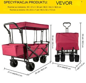 Wózek turystyczny plażowy kempingowy ogrodowy składany czerwony 100 kg 2