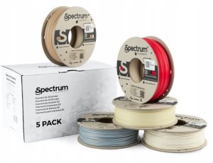 Spectrum Filament PLA specials 5x250g mix, 80754, Stone Light, Stone Dark, Thermoactiv Red, Wood OAK, Glow Green 3