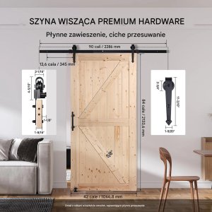 Drzwi przesuwne drewniane wewnętrzne 76x107 cm z zestawem montażowym 9