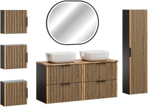 Comad Zestaw meblowy 120cm z blatem, umywalką nablatową Smile, szafką wysoką i lustrem LED 2