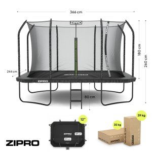 Trampolina ogrodowa Zipro Jump Pro Quadro z siatką wewnętrzną 366 x 244 cm 10