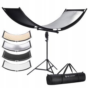 Blenda Fotograficzna Studio 4w1 Zakrzywiona W Kształcie Litery U 180x60cm + Statyw Stojak K&f / Kf18.0012 / Curved Reflectors 9