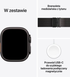 Smartwatch Apple Watch Ultra 3 GPS + Cellular 49mm Black Titanium / Titanium Milanese Loop M Czarny  (MF1Q4ET/A) 7