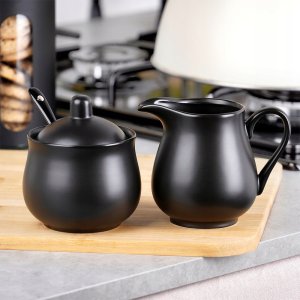 Cukierniczka i mlecznik porcelanowe czarne 3el. 2