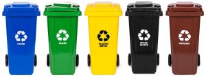 Kosz na śmieci Multistore Zestaw 5 koszy na śmieci pojemniki 5x120L niebieski zielony żółty czarny brązowy makulatura szkło plastik odpady zmieszane BIO g EDUKAMP 2
