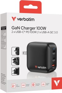 Ładowarka Verbatim Mini GaN 100W 2xUSB-C PD/1x USB-A QC czarny (32230) 2