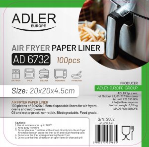 Adler Papierowe wkłady do frytkownicy powietrznej 100 szt. 2