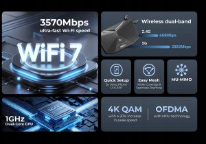 Totolink BE3600R WiFi Router WiFi7 Dual Band, 3x GbE RJ45 6