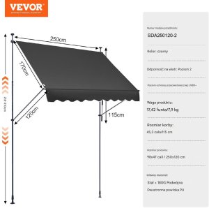 Verk Markiza Tarasowa 250 x 120 cm z Korbą Ręczną 2