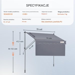 Verk Markiza balkonowa rozporowa ogrodowa tarasowa patio 2 x 1,2 m 6