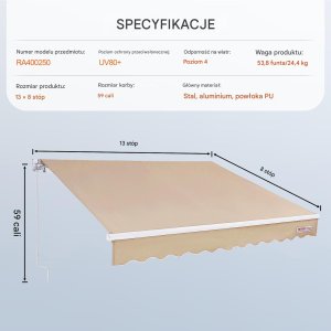Verk Markiza balkonowa rozporowa ogrodowa tarasowa patio 4 x 2,4 m 6