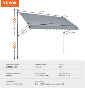 Verk Markiza Tarasowa 350 x 120 cm z Korbką Ręczną 2
