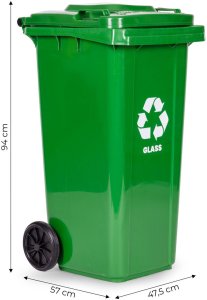 Kosz na śmieci Multistore Zestaw 3 koszy na śmieci pojemniki 3x120L niebieski zielony żółty makulatura szkło plastik gumowe koła 10