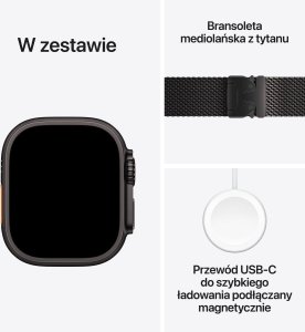 Smartwatch Apple Watch Ultra 3 GPS + Cellular 49mm Black Titanium / Titanium Milanese Loop L Czarny (MF1T4ET/A) 7