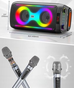 Głośnik AMT JAPOUCA Głośnik do karaoke Bluetooth z 2 bezprzewodowymi mikrofonami 2