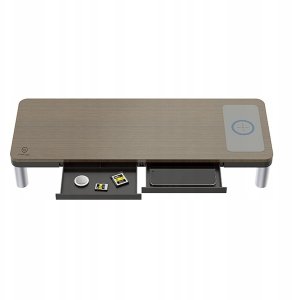 Powerton ERGO DOKY Podstawa pod monitor z dock station, szary + dekor z ciemnego drewna 2
