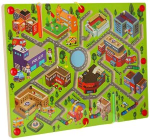 Eddy Toys Gra labirynt magnetyczna planszowa drewniana do podróży duże miasto 2 graczy Kik Sp. z o. o. Sp. k. 2