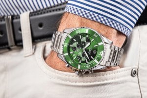Zegarek Giewont Zegarek Męski Chronograph Sapphire Srebrno Zielony GW3970-B8 3