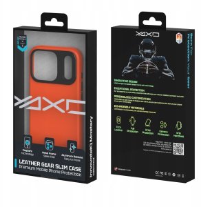 Yaxo Etui na telefon Leather Gear Slim Case MagSafe iPhone 17 Pro Magma Orange 5