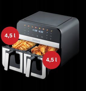 FRYTKOWNICA BEZTŁUSZCZOWA PODWÓJNA AIR FRYER DWUKOMOROWA Ceramiczna WEBBER 5