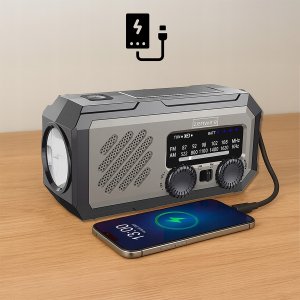 Mini Radio Przenośne Solarne Awaryjne Budowlane na Korbkę Baterie Powerbank 2