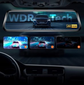 WOLFBOX G930 kamera samochodowa lusterko 10'' 4K przód tył 64 GB 15