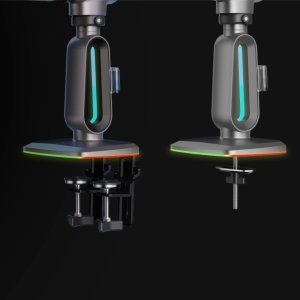 North Bayou F7-G Podświetlenie RGB Gamingowy mocny uchwyt biurkowy do dużych monitorów 32-60 cali 6