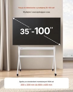 Stojak TV mobilny na kółkach do 100 cali regulowany wózek telewizyjny 3